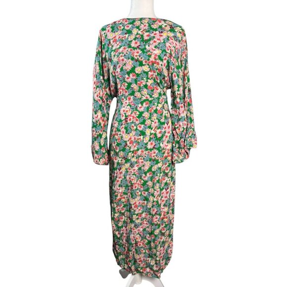 ZARA Floral Print Long Sleeve Midi Dress in Green Long Sleeves Women's Size S - Picture 2 of 13